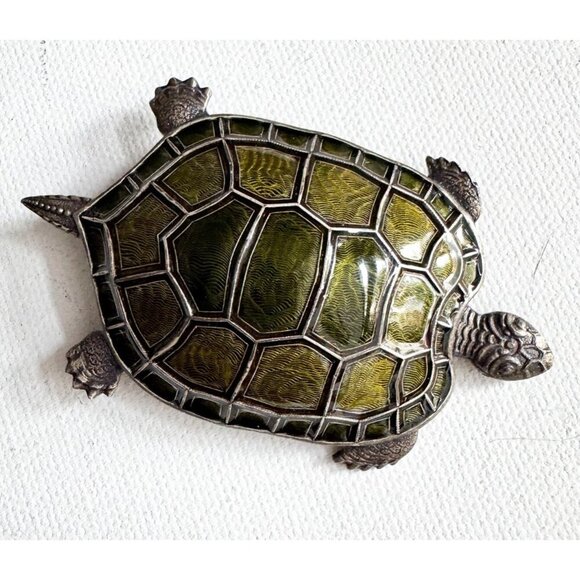 Catherine France Popesco Turtle Green Inlay Brooch - Picture 1 of 7